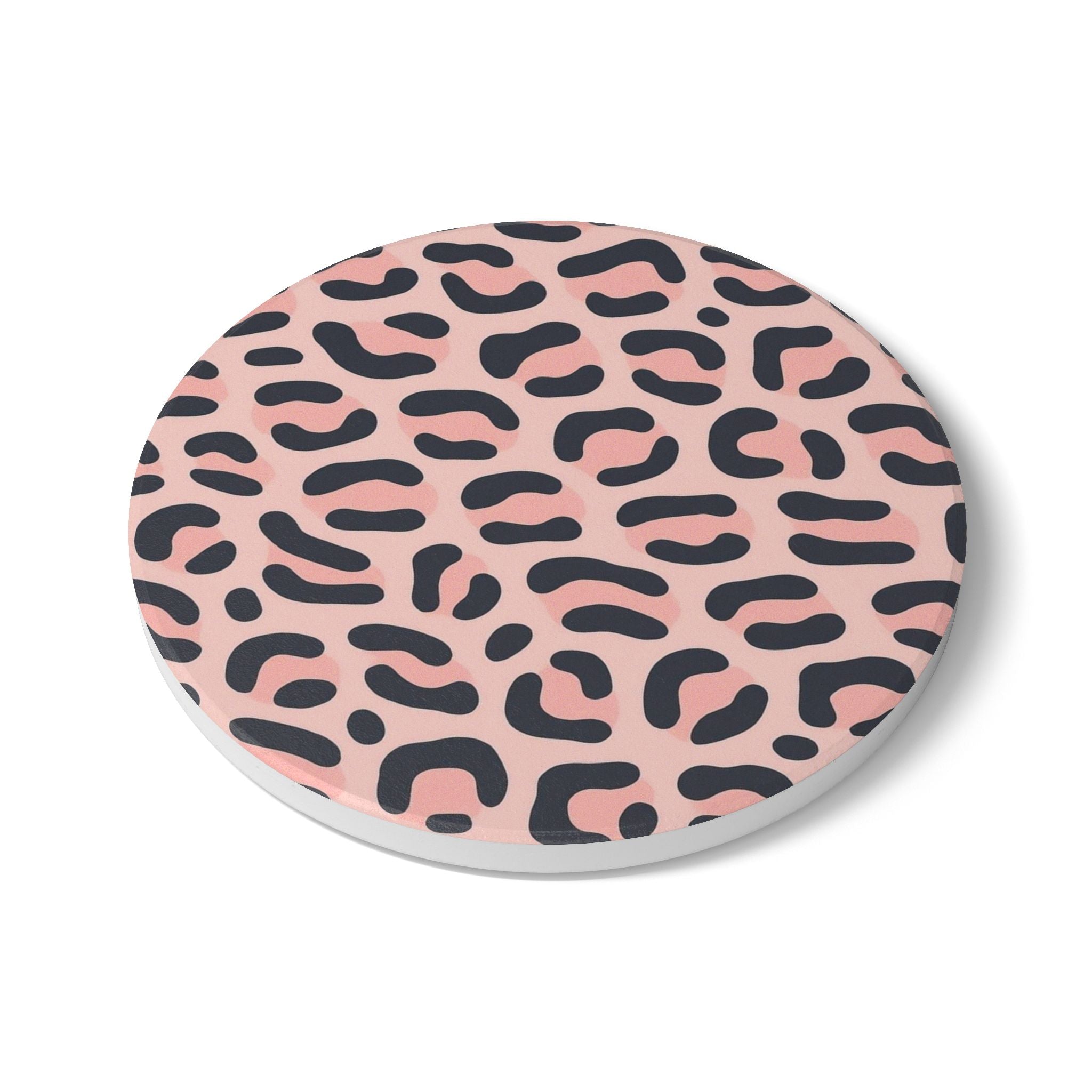 Pink Leopard Ceramic Coaster — Stylish Animal Print Drink Coaster