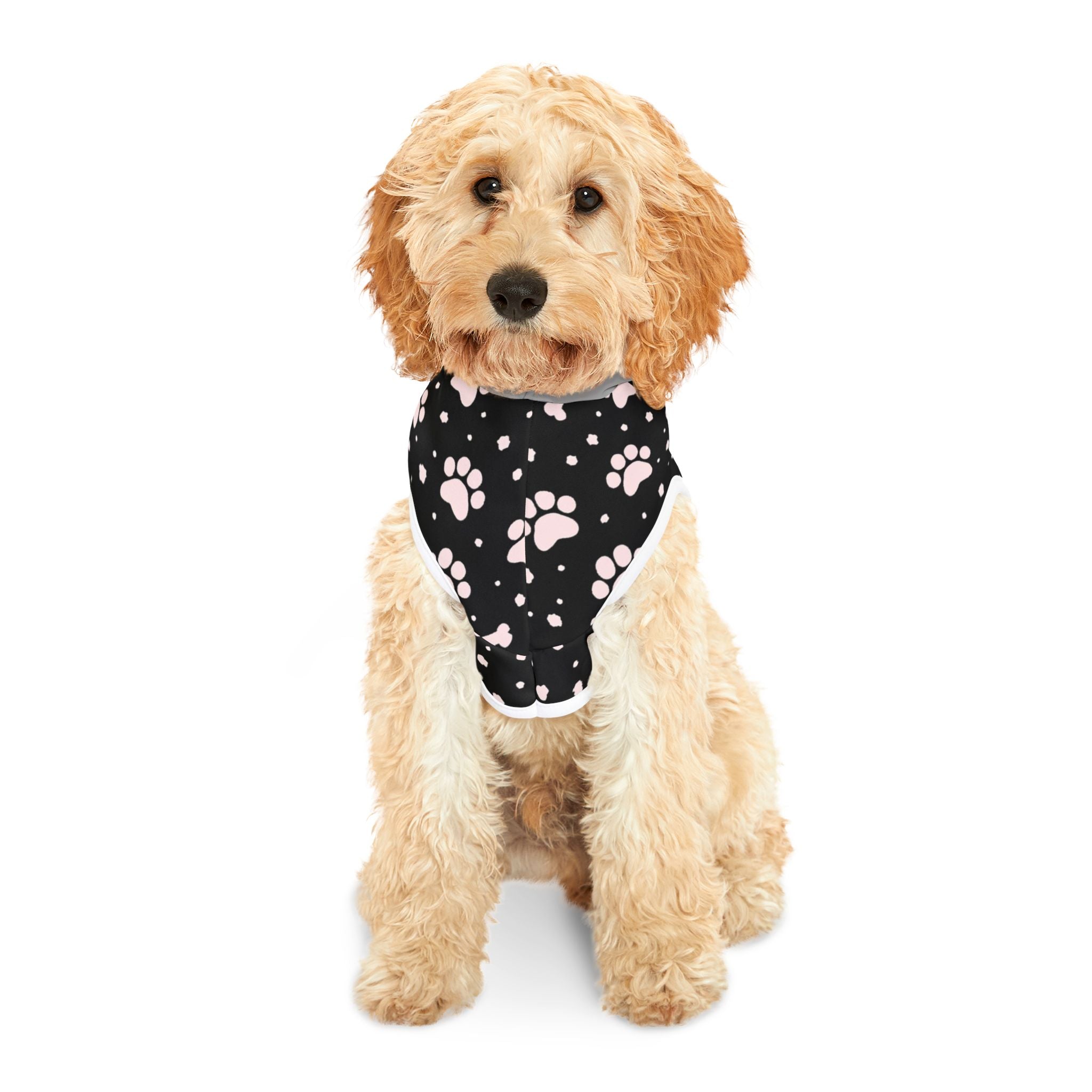 Pink Bows & Paws Pet Hoodie — Cute Black Paw-Print Dog/Cat Hoodie