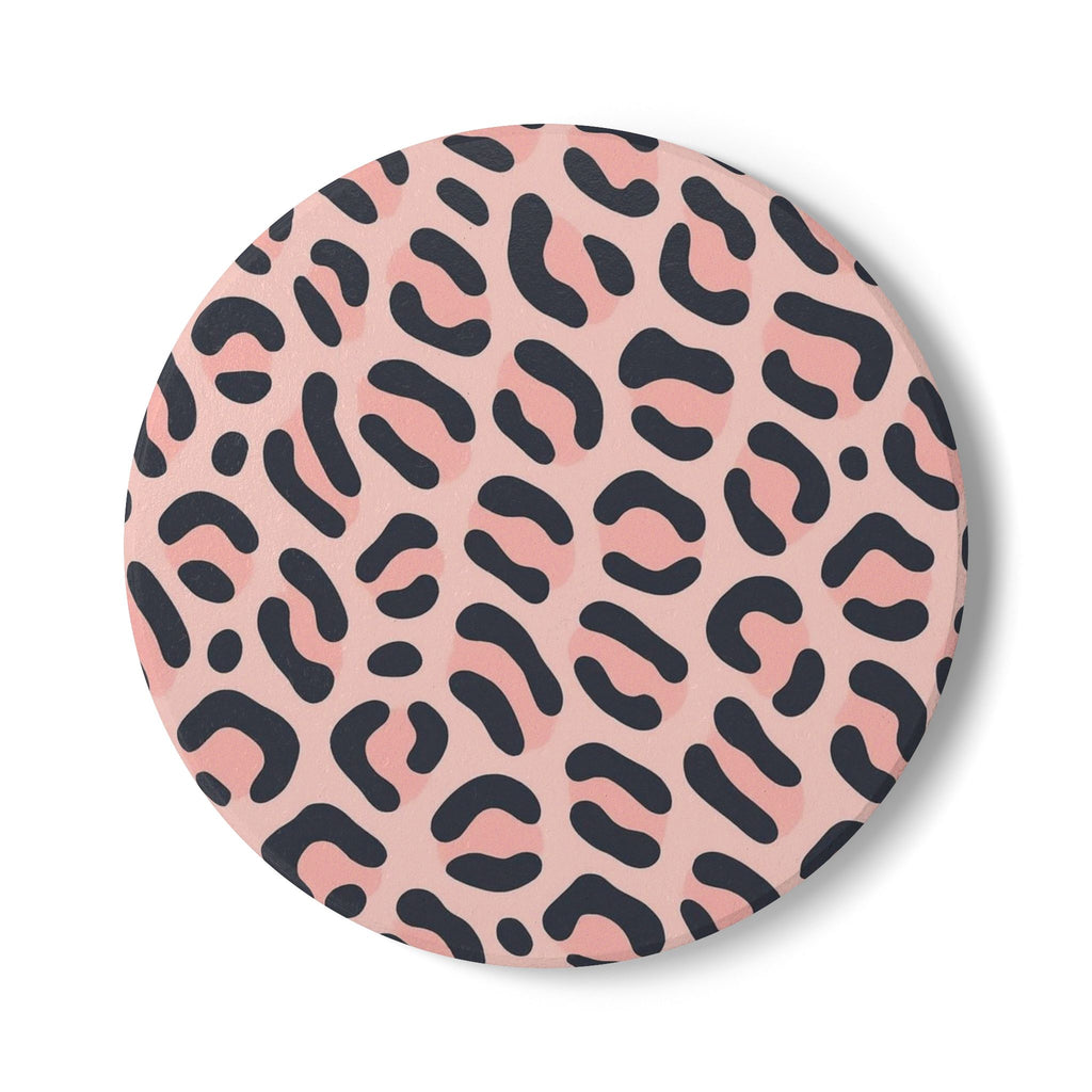 Pink Leopard Ceramic Coaster — Stylish Animal Print Drink Coaster