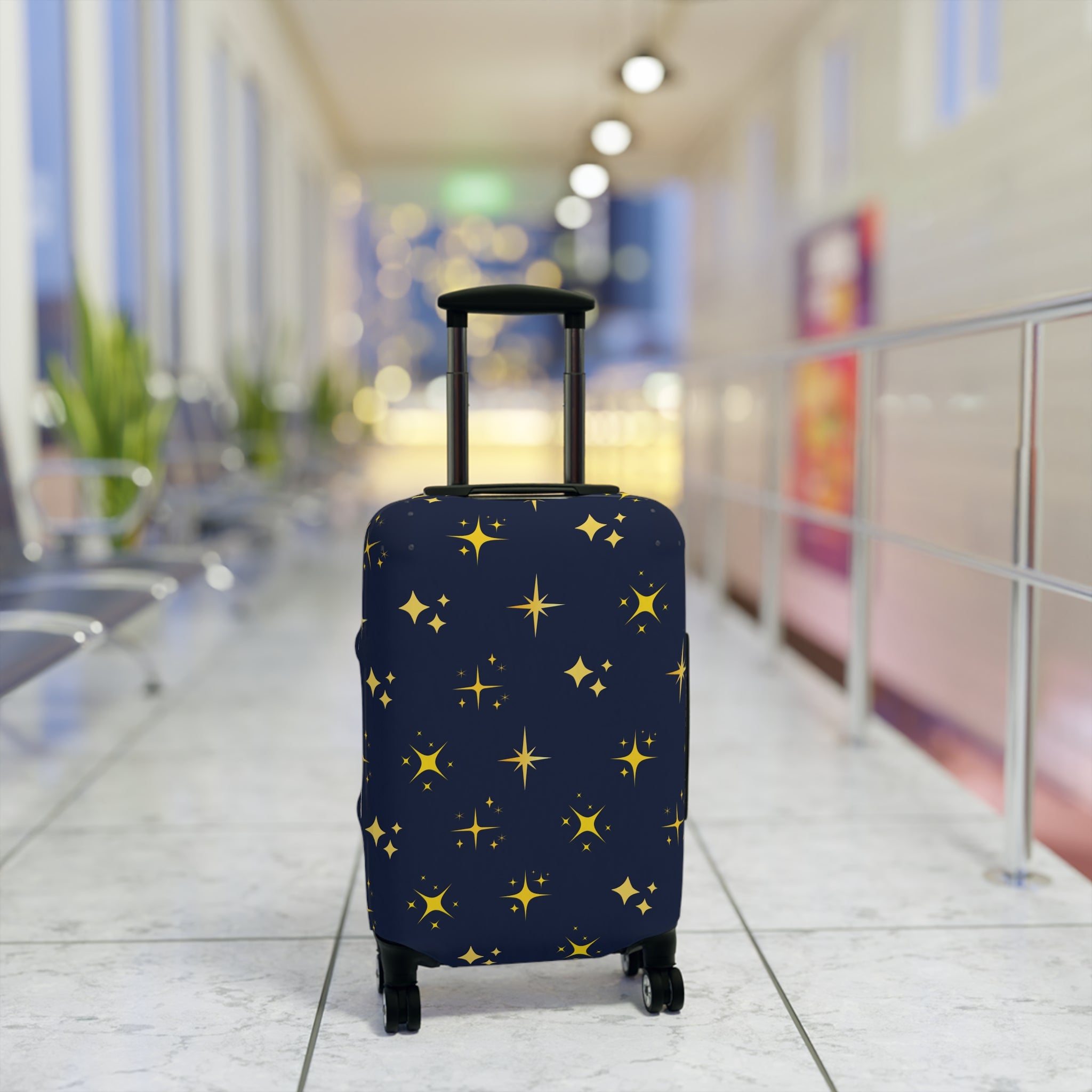 Starry Night Luggage Cover – Navy Travel Protector with Golden Sparkle Pattern