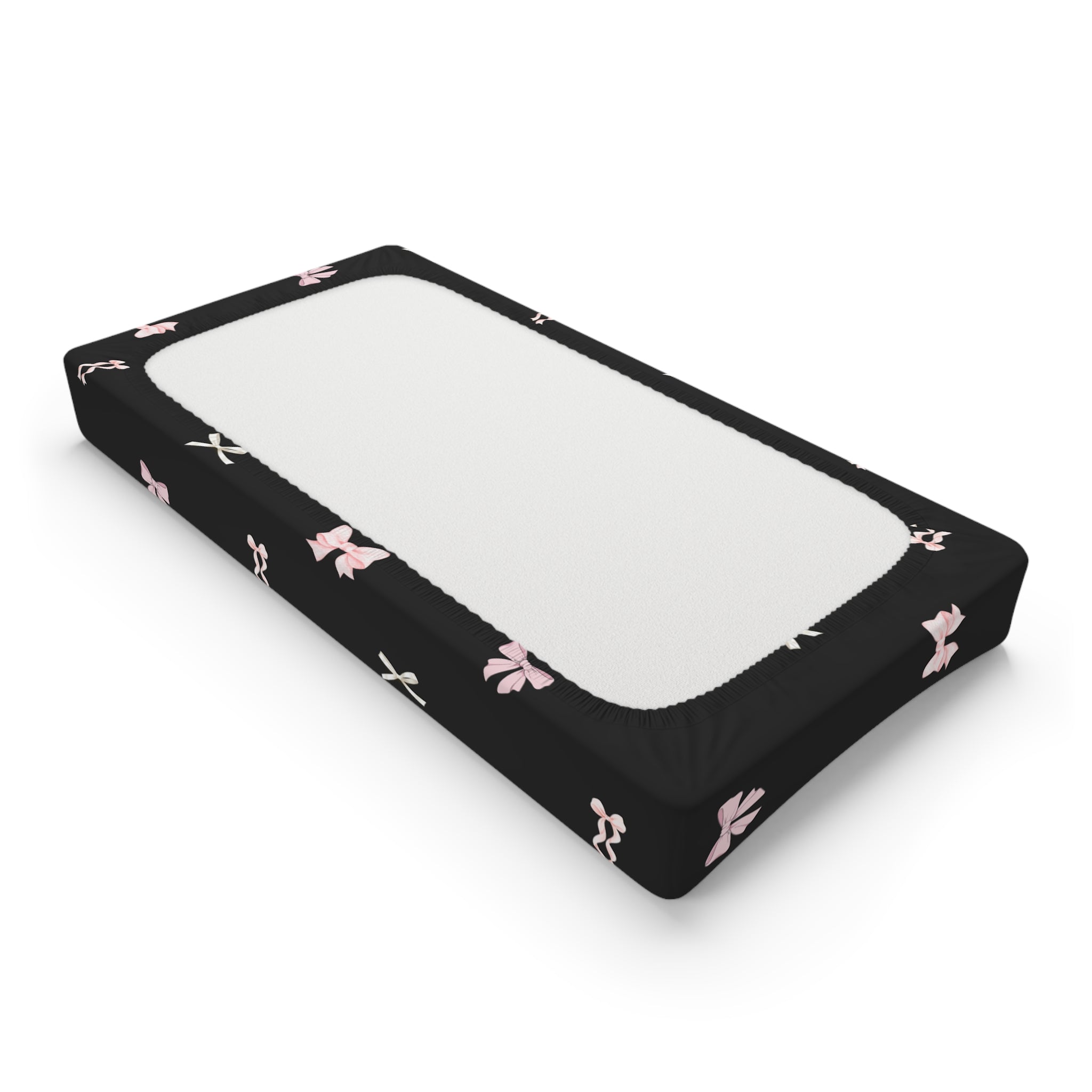 Black Floral Bow Baby Changing Pad Cover — Pink Bow Pattern Nursery Accessory