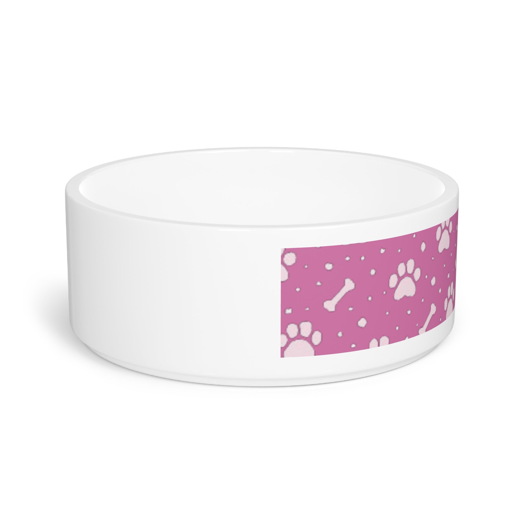 Pink Paw & Bone Pet Bowl — Cute Durable Dog & Cat Feeding Bowl