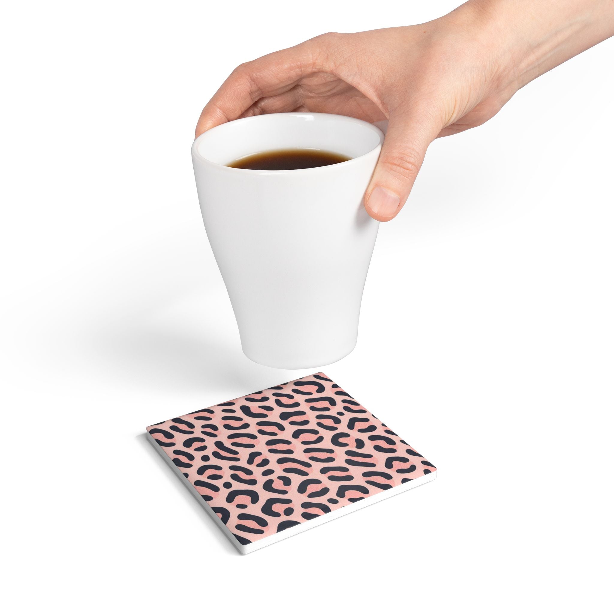 Pink Leopard Ceramic Coaster — Stylish Animal Print Drink Coaster