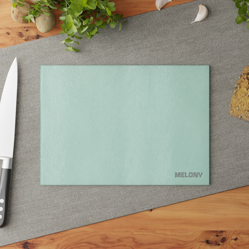 Personalized Mint Glass Cutting Board — Custom Name 'Melony'