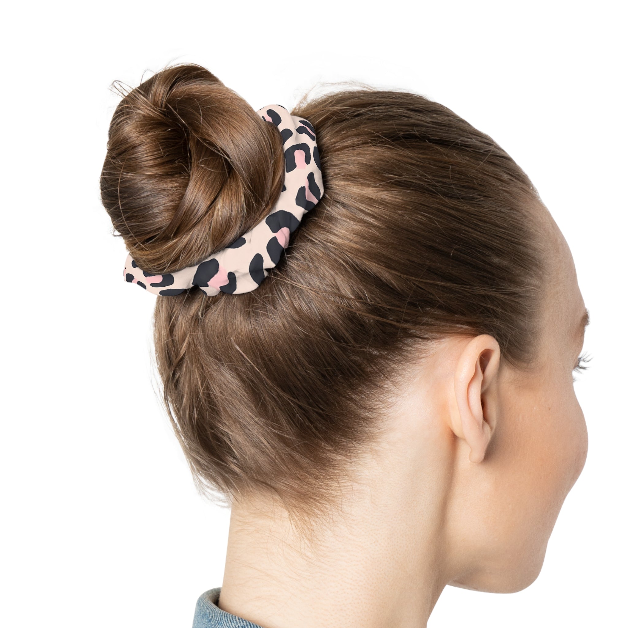 Pink Leopard Print Scrunchie – Cute Animal Print Hair Accessory