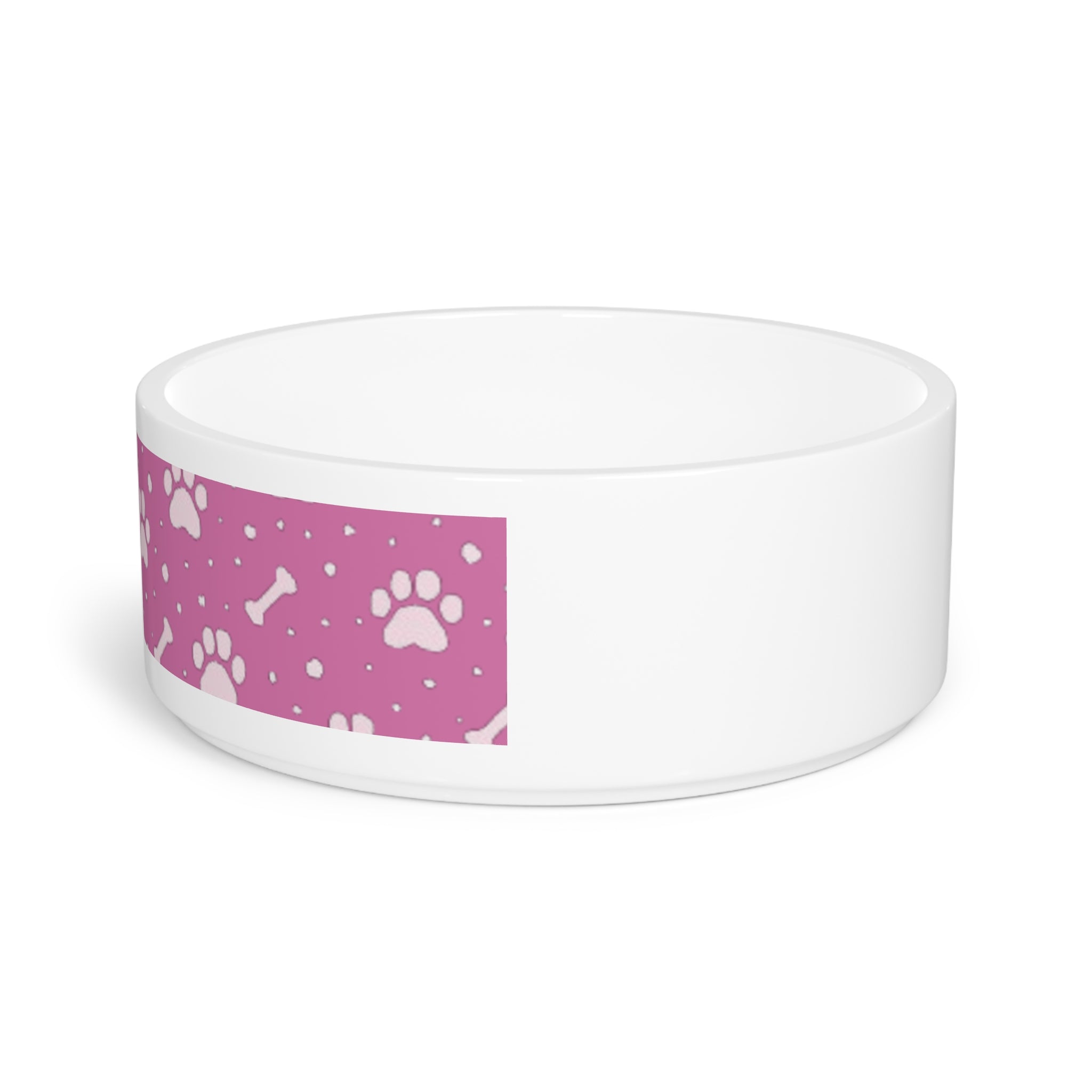 Pink Paw & Bone Pet Bowl — Cute Durable Dog & Cat Feeding Bowl