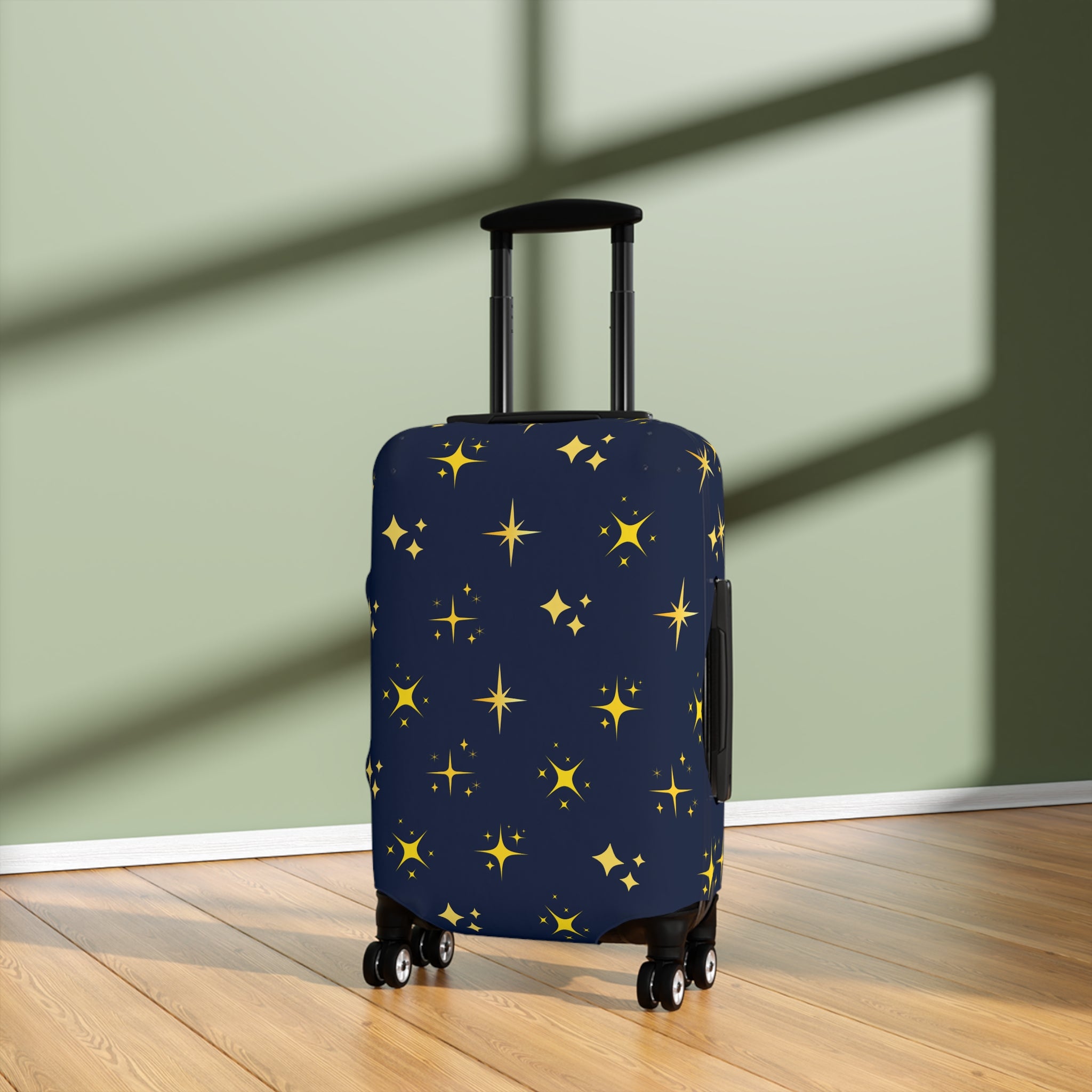 Starry Night Luggage Cover – Navy Travel Protector with Golden Sparkle Pattern