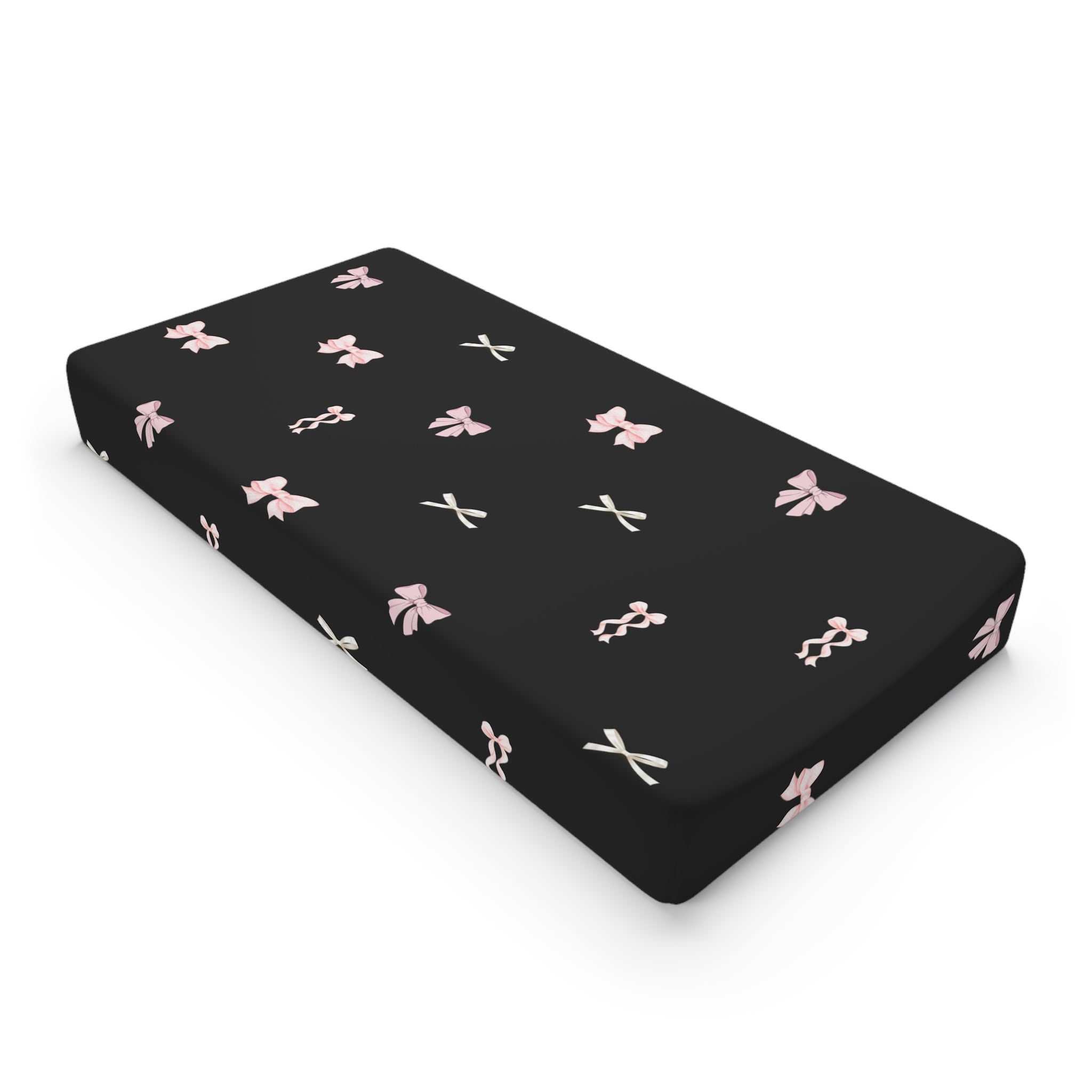 Black Floral Bow Baby Changing Pad Cover — Pink Bow Pattern Nursery Accessory