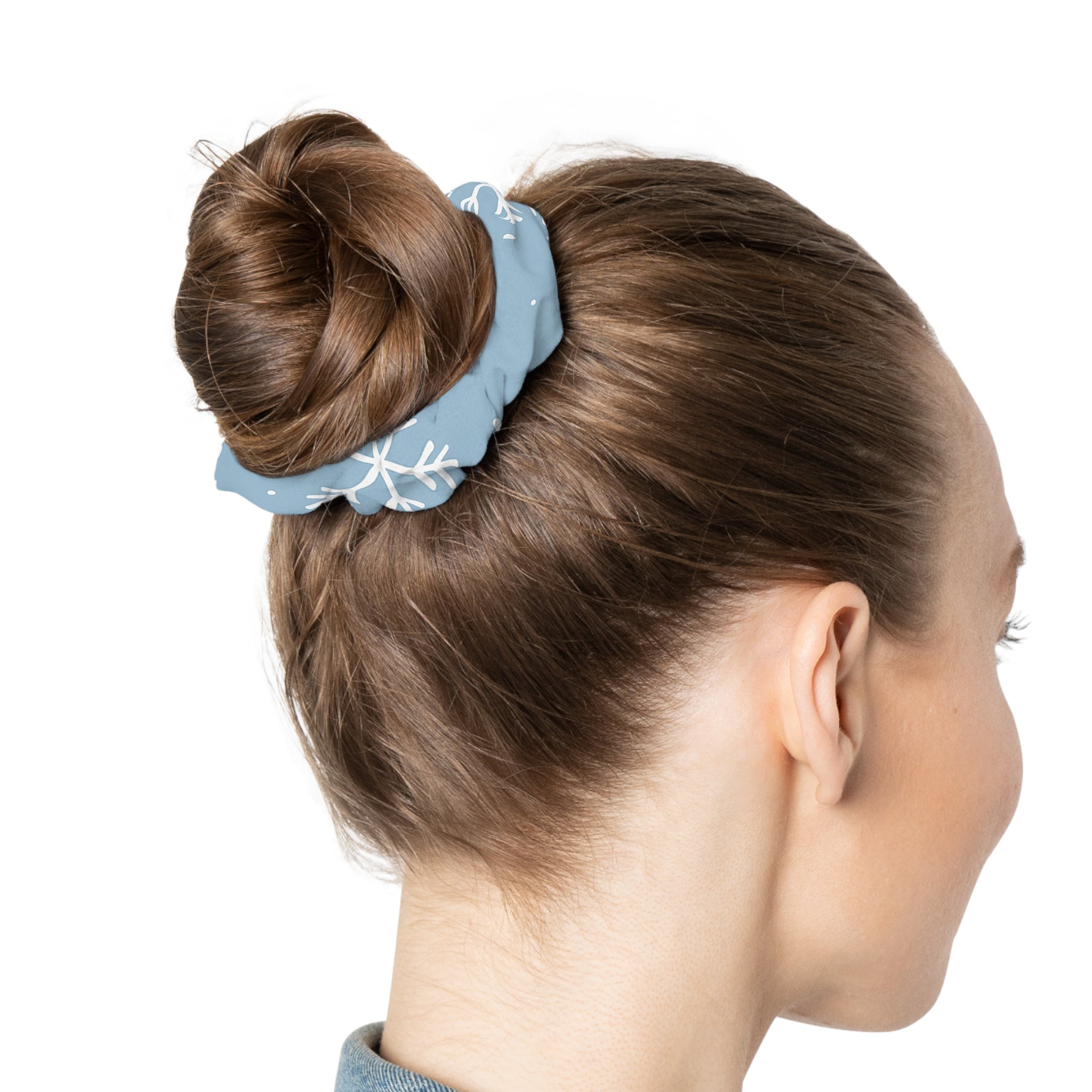 Blue Vine Print Scrunchie — Soft Botanical Hair Accessory