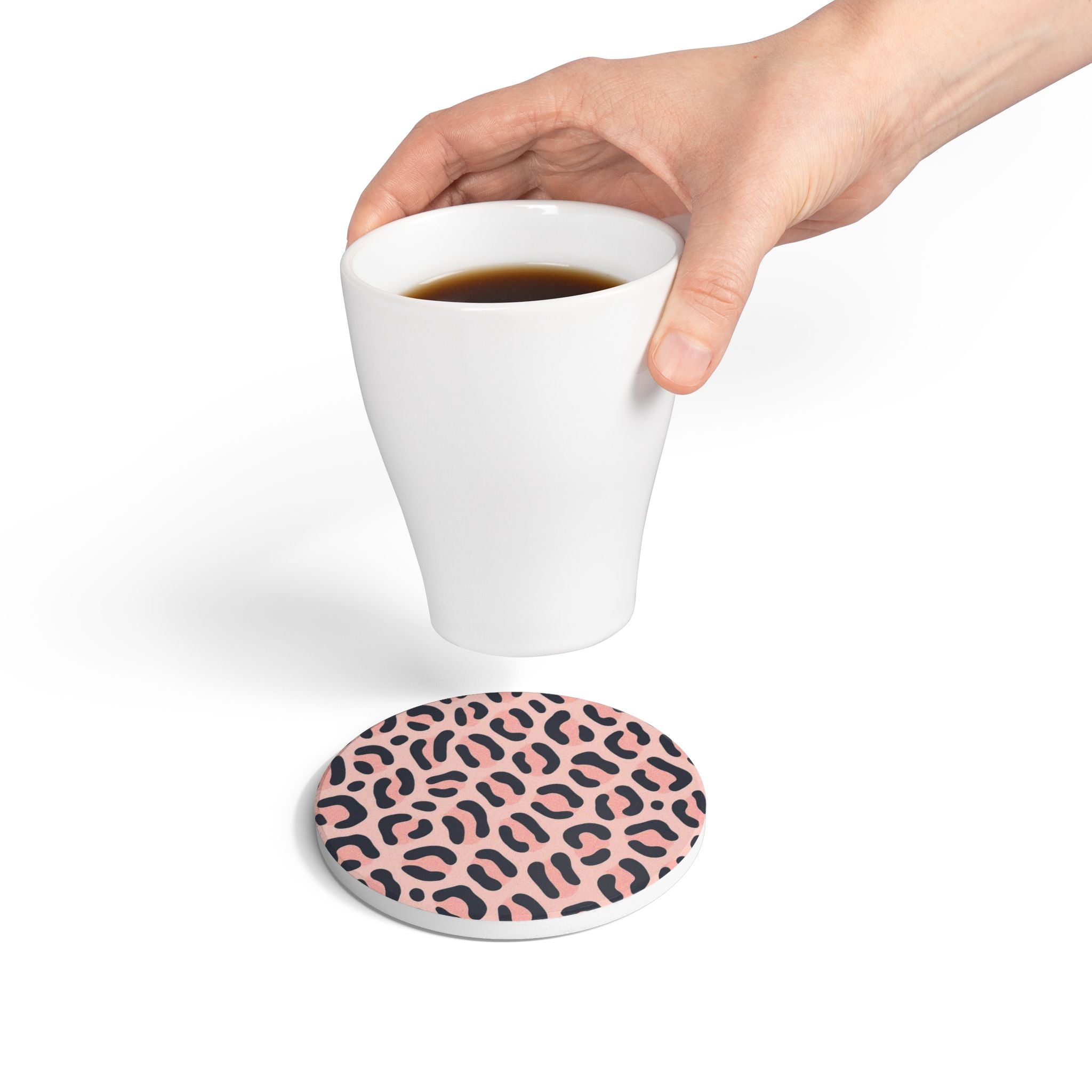 Pink Leopard Ceramic Coaster — Stylish Animal Print Drink Coaster