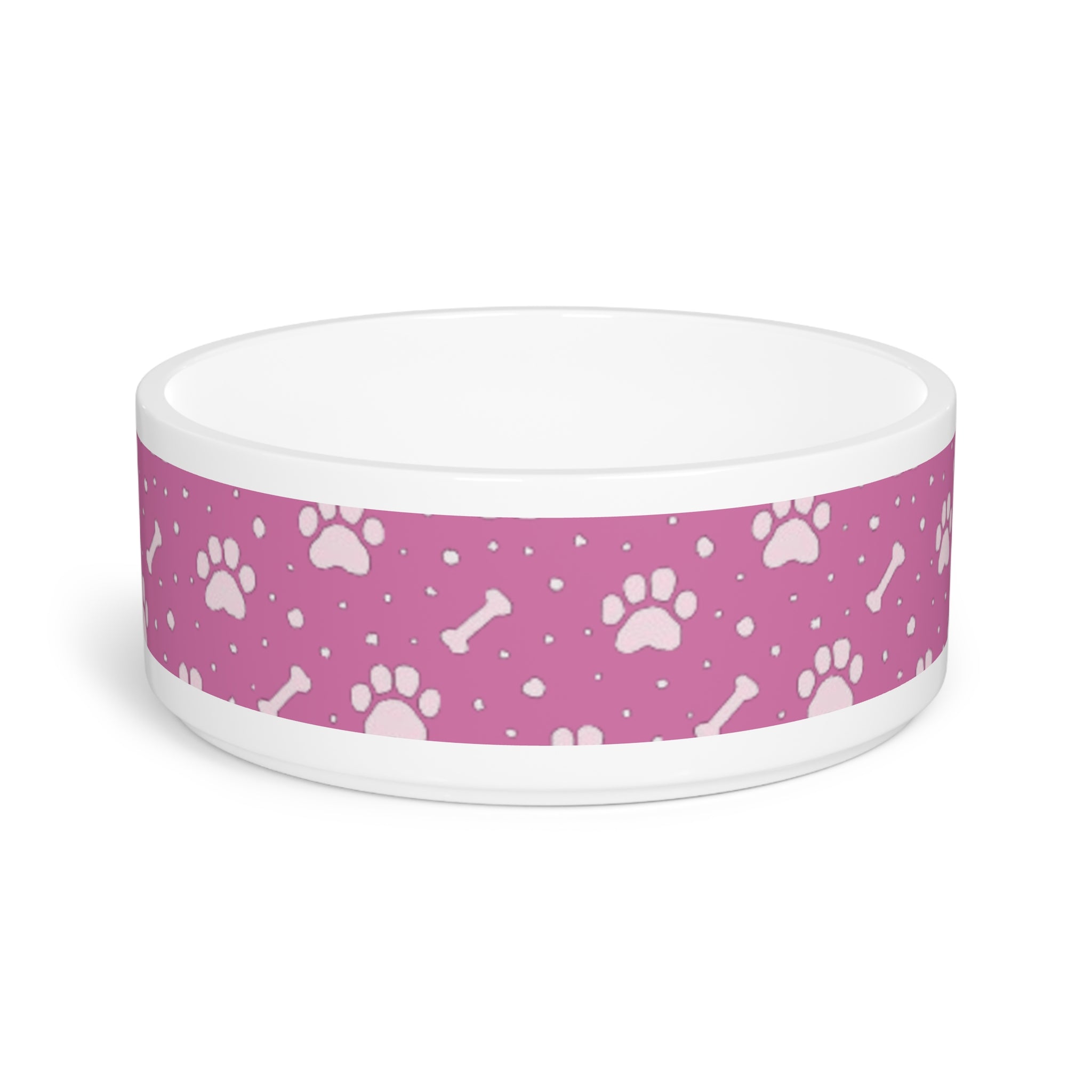 Pink Paw & Bone Pet Bowl — Cute Durable Dog & Cat Feeding Bowl