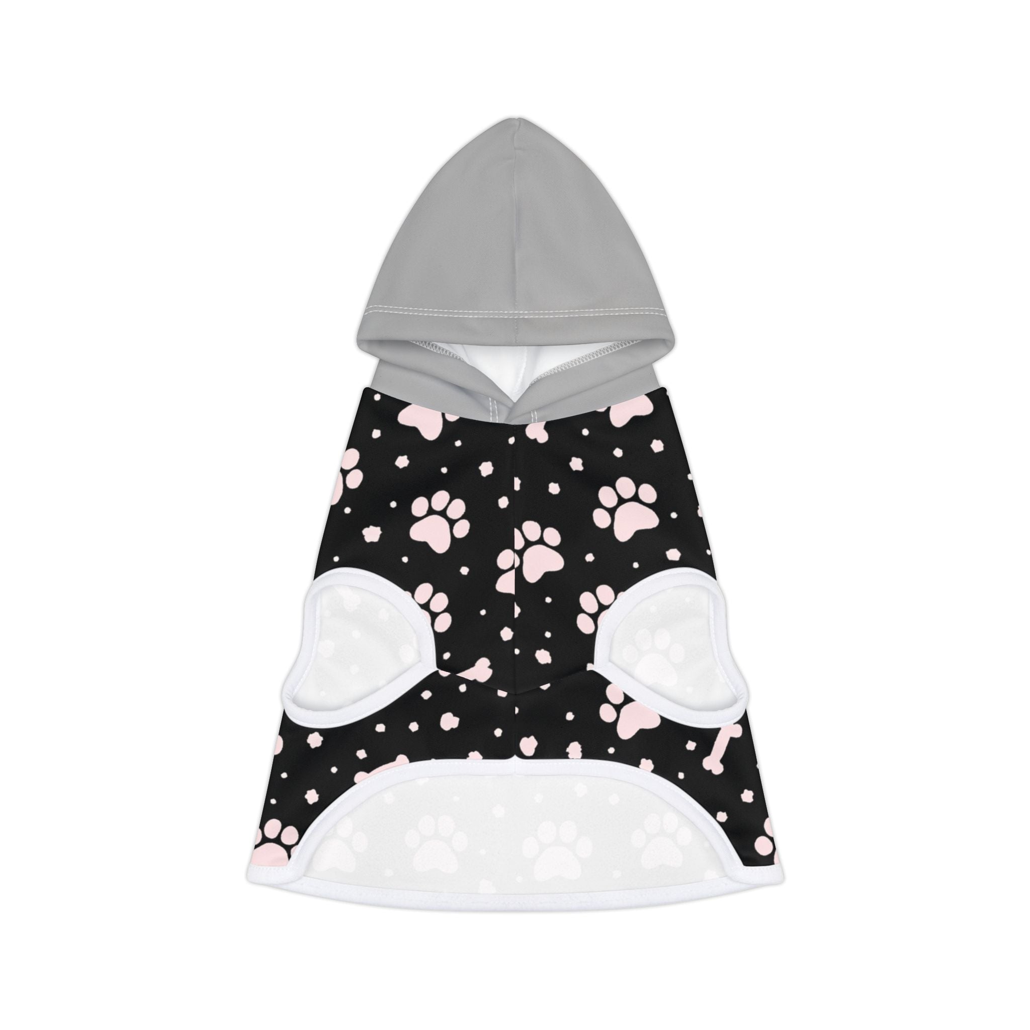Pink Bows & Paws Pet Hoodie — Cute Black Paw-Print Dog/Cat Hoodie